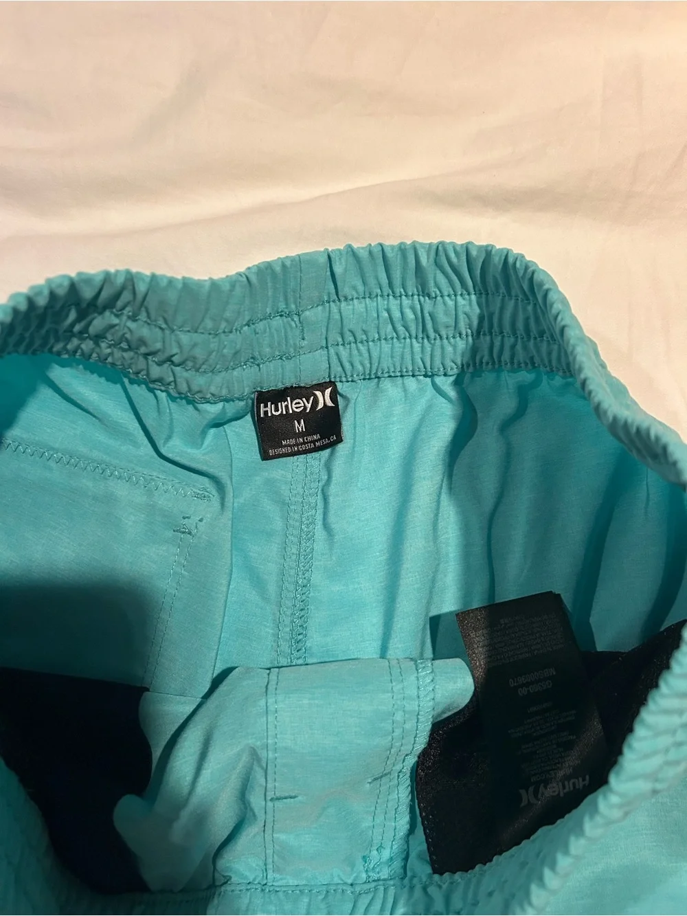 Hurley Men's Teal Aquamarine Swim Trunks with Black Drawstring
